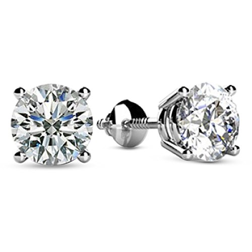 14K White Gold 1 Carat Diamond Sapphire Stud Earrings