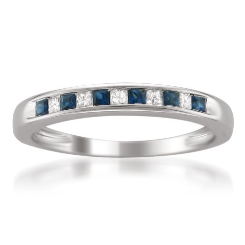 Princess-cut Diamond and Sapphire Wedding Band Ring