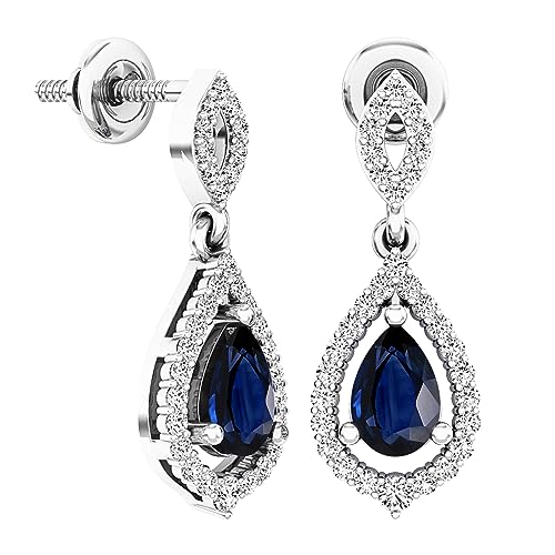 Dazzlingrock Sapphire & Diamond Teardrop Earrings 925 Sterling