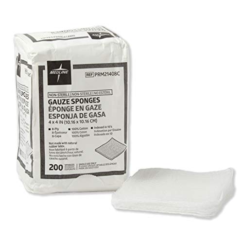Medline 100% Cotton Gauze Sponges, 8-Ply (Pack of 200)