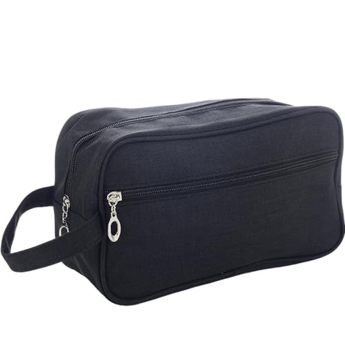 Travel Toiletry Bag with Divider and Handle (Black)