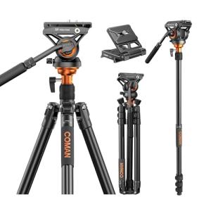 COMAN Fluid Head Tripod: 70.8 inch, Camera Monopod