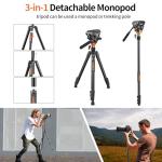 COMAN Fluid Head Tripod: 70.8 inch, Camera Monopod
