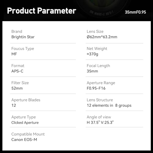Brightin Star 35mm F0.95 Prime Lens for Canon EOS-M