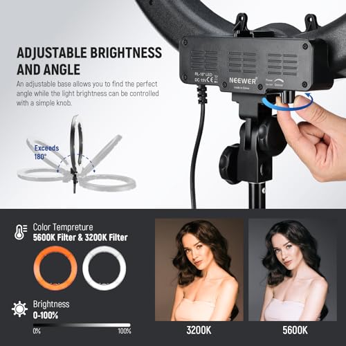 NEEWER 18inch Ring Light Kit: Studio Lighting & Phone Holder
