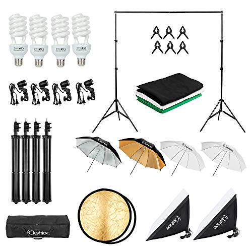 Kshioe 800W Lighting Kit with Backdrop Support