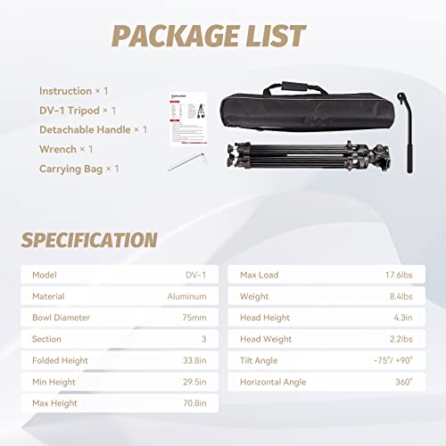 RAUBAY 70.8" Pro Video Tripod Fluid Head DSLR