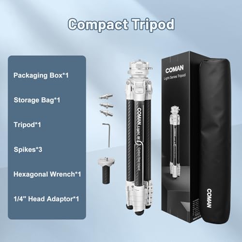 COMAN Portable Travel Camera Tripod, Compact Lightweight