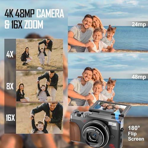 ATPLOES 4K Digital Camera, 48MP Video/Vlogging, 16X Zoom