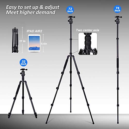 76" Aluminum DSLR Camera Tripod with 360° Ball Head