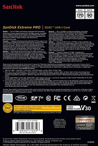 256GB SanDisk Extreme PRO SDXC UHS-I Card- C10, U3