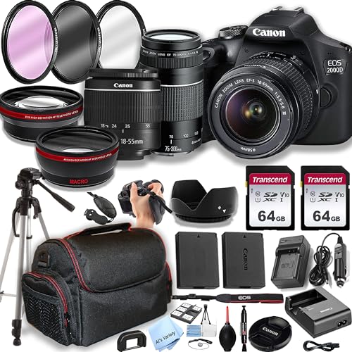 Canon EOS 2000D Camera with Zoom Lens Bundle