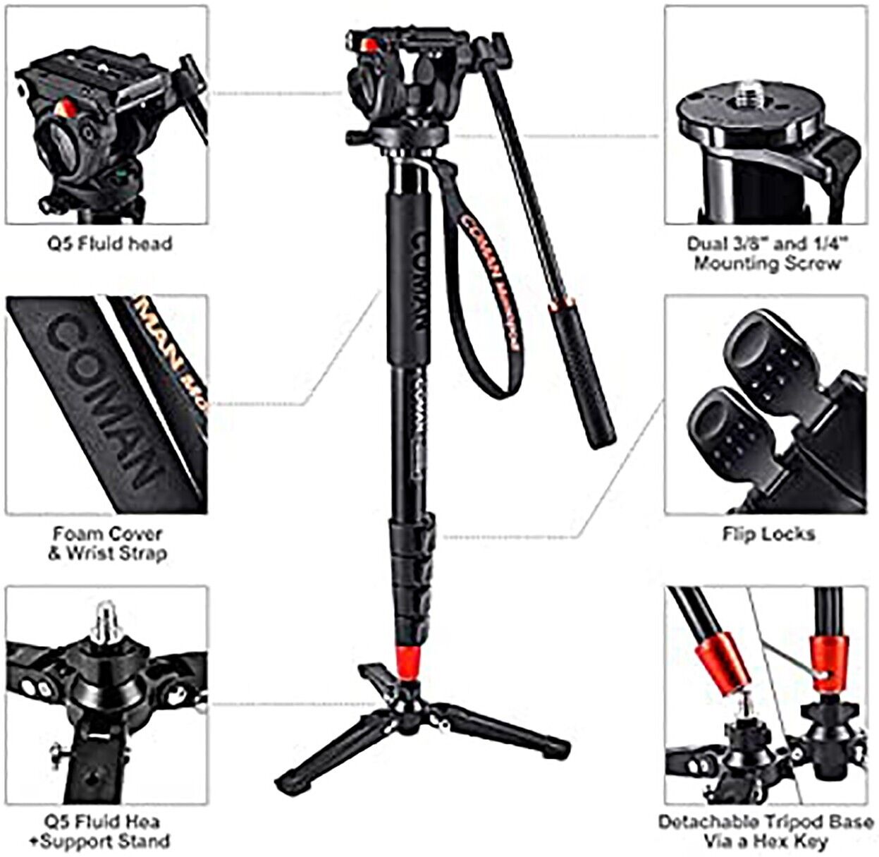 COMAN KX3232 Professional Telescopic Camera Monopod