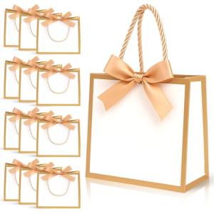 12 Pack Small White and Gold Gift Bags
