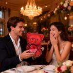 Romantic Teddy Bear with Preserved Rose Heart