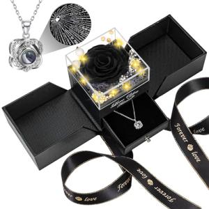 Real Black Rose Gift Set with Necklace for Her