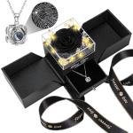 Real Black Rose Gift Set with Necklace for Her