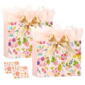 Floral Gift Bag Set with Ribbon and Cards