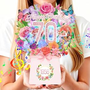 70th Birthday Music Card with 3D Flowers
