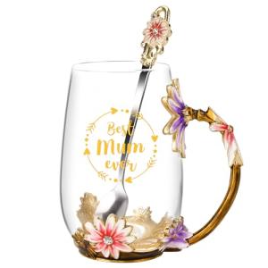 Flower Glass Coffee Mug for Mom - 12 Oz
