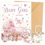 Welcome Baby Girl Card with Keyring Gift