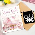 Welcome Baby Girl Card with Keyring Gift