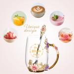 Flower Glass Coffee Mug for Mom - 12 Oz