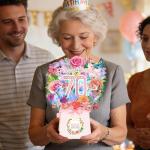 70th Birthday Music Card with 3D Flowers