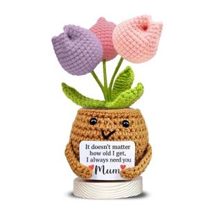 Crochet Tulip Mum Gift with Heartfelt Message