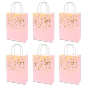 Valentine's Day Pink Gold Heart Gift Bags - 6 Pack