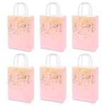 Valentine's Day Pink Gold Heart Gift Bags - 6 Pack