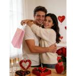 Valentine's Day Pink Gold Heart Gift Bags - 6 Pack