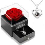 925 Silver Necklace with Red Rose Flower Gift