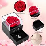 925 Silver Necklace with Red Rose Flower Gift