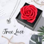 925 Silver Necklace with Red Rose Flower Gift