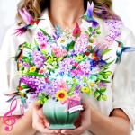 Mothers Day Card, Happy Mother’s Day card with Music&Light, Hummingbird Oasis,10Inch Forever Flower Bouquet from Daughter, Son, Husband, Mother Day Gift Card for MUM Wife Grandma