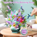 Mothers Day Card, Happy Mother’s Day card with Music&Light, Hummingbird Oasis,10Inch Forever Flower Bouquet from Daughter, Son, Husband, Mother Day Gift Card for MUM Wife Grandma