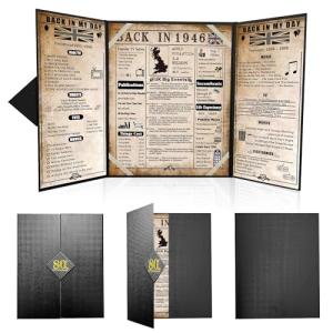 back in 1946 80th Birthday Gifts for Men & Women - 80th birthday Card for Dad,Grandad,Mum,Grandma - 80 Year Old Decorations - Black Tri-Fold Greeting Card - Perfect 1946 Poster Gift Ideas