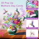 Mothers Day Card, Happy Mother’s Day card with Music&Light, Hummingbird Oasis,10Inch Forever Flower Bouquet from Daughter, Son, Husband, Mother Day Gift Card for MUM Wife Grandma
