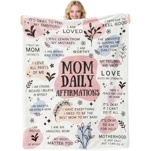 twirush New Mum Gifts, 50"x 60" Mama Daily Affirmations Blanket, Present for First Time Moms, Mummy to Be, Pregnant Women on Birthday, Mother's Day, Christening (Pink)
