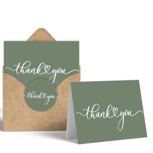 30Pack 350GSM | Thank You Cards with Envelopes & Seal Stickers,Blank Thank You Notes for Wedding,Baby Shower,Bridal Shower,Graduation,Business,Teacher Appreciation Gifts 3.5x5 inches(Forest Green)