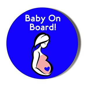 Gift Insanity BABY ON BOARD - PREGNANT WOMAN BLUE HEART - BLUE BACKGROUND - 58mm Large Badge, White