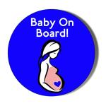 Gift Insanity BABY ON BOARD - PREGNANT WOMAN BLUE HEART - BLUE BACKGROUND - 58mm Large Badge, White