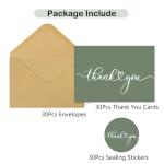 30Pack 350GSM | Thank You Cards with Envelopes & Seal Stickers,Blank Thank You Notes for Wedding,Baby Shower,Bridal Shower,Graduation,Business,Teacher Appreciation Gifts 3.5x5 inches(Forest Green)