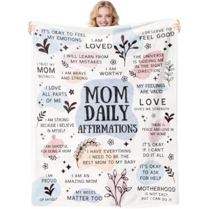 twirush New Mum Gifts, 50"x 60" Mama Daily Affirmations Blanket, Present for First Time Moms, Mummy to Be, Pregnant Women on Birthday, Mother's Day, Christening (Blue)