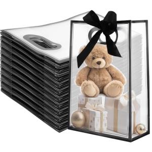 40 Clear Gift Bags with Black Ribbon Bows