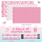 Pink Bow Wrapping Paper Roll - 3 Pack