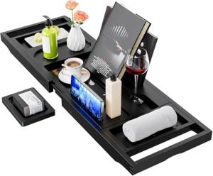 Expandable Bamboo Bath Tray for Couples and More