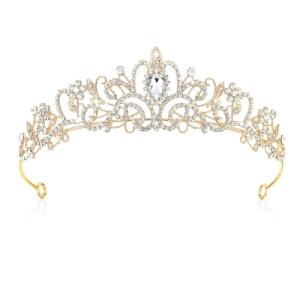 Elegant Gold Crystal Tiara for Women and Girls