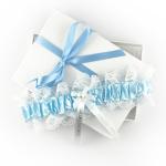 Personalized Blue Garter with Silver Text